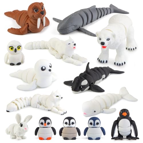 Image of 14PCS 3D Printed Arctic Animals Figurines Toys, Realistic Polar Animal Toy
