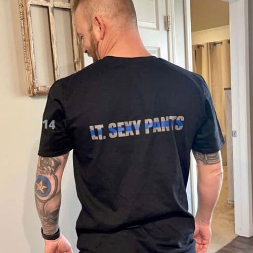 Personalized Last Name Police T-Shirt Name & Badge Number Custom Thin Blue Line USA Vertical Flag Policemen Tee Shirt Retirement Gift Idea for Cop (T-Shirt)2