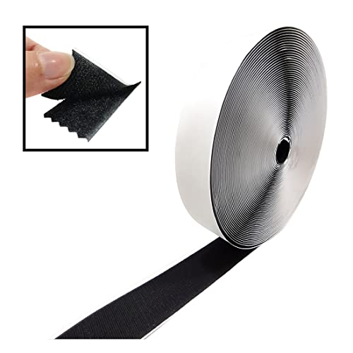 25 Metros Cinta de Cierre con Adhesivo - Gancho y Felpa - Rollo de Cinta para Unir Cortinas, Alfombras, Telas, Fuerte Agarre, Hook and Loop, Blanco o Negro, (Negro, Felpa 50mm)