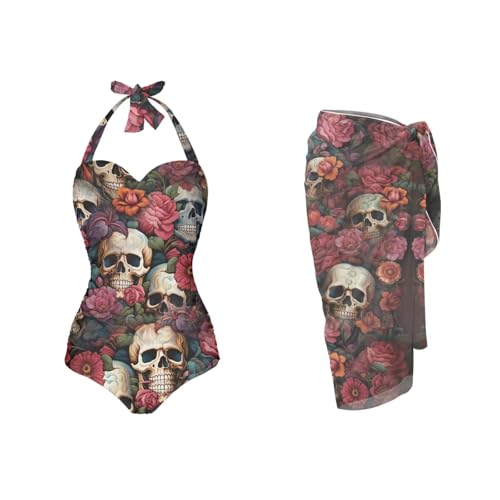 Women's One Piece Swimsuit with Matching Cover Ups Wrap Skirt Sarong Two Piece Bathing Suit Beachwear Plus Size 2XL2