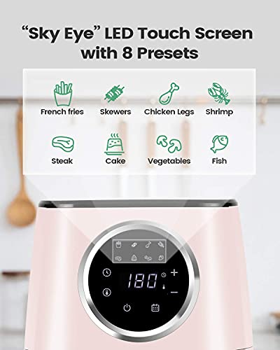 [New] Kooc Large Air Fryer, 4.5-Quart Electric Hot Oven Cooker, Free Cheat Sheet For Quick Reference Guide, Led Touch Digital Screen, 8 In 1, Customized Temp/Time, Nonstick Basket, Pink #TOP4
