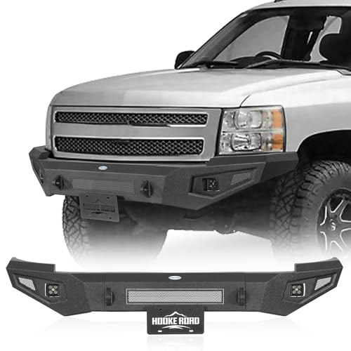 Hooke Road Front Bumper for 2007-2013 Chevy Chevrolet Silverado 1500 Pickup Truck, Offroad Bumper with D-ring Mounts, License Plate Mount