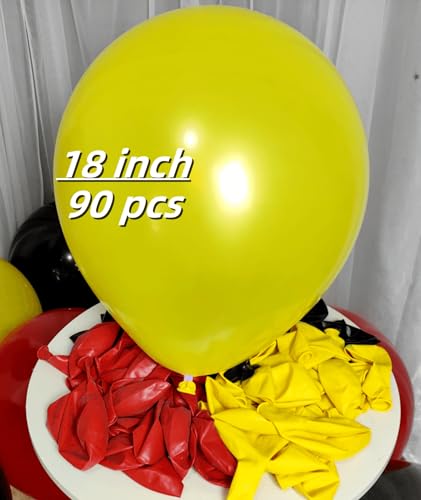 Image of 90 Pack Red and Yellow Black Balloons 18 Inch Large Balloon for Mouse Theme Kids Birthday Baby Shower Anniversary Party Decorations Supplies