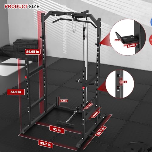 Power Cage, Multi-Function Power Rack with Pulley System Strength Training for Home Gym, Bench Press Squat LAT Pull-Down Pull-up Rowing, All in One Workout Cage (Black)