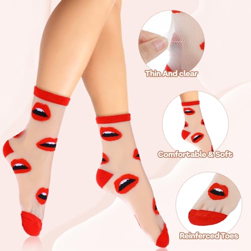 Ouligay 5 Pairs Sheer Socks Women Ankle,Ransparent Thin Mesh Lace Socks Women,Acrylic Color Spots Womens Trouser Sock,Transparent Mesh Sock for Girl(Multiple Styles) 5