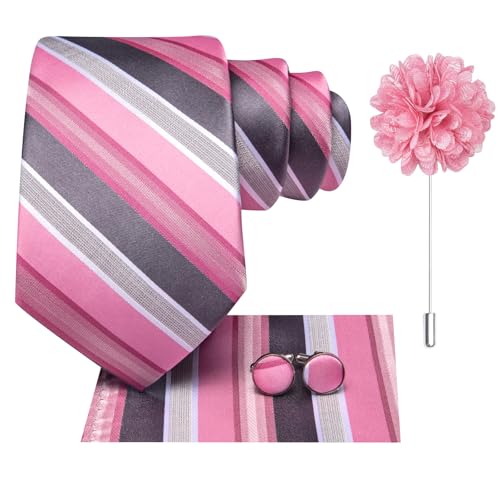 Image of Dubulle Mens Tie and Lapel Pin Paisley Striped Floral Necktie for Men Pocket Square Cufflinks 4PCS Set Wedding Party