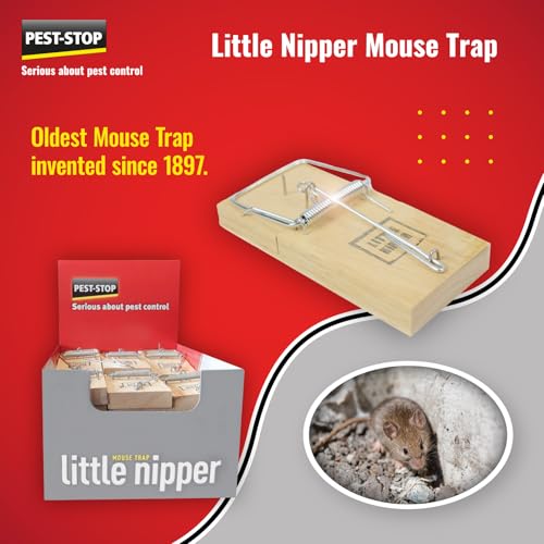 Pest-Stop Little Nipper Mouse Trap - Wooden Traps for Indoors - Durable Reusable Snap Traps - Mice Trap for Rodent Control - Mouse Traps for Home and Office - Contains 1 Loose Trap
