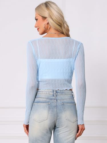 Image of Allegra K Bolero Shrug for Women's Sheer Mesh Tie Front Textured Crop Shrug for Evening Dresses