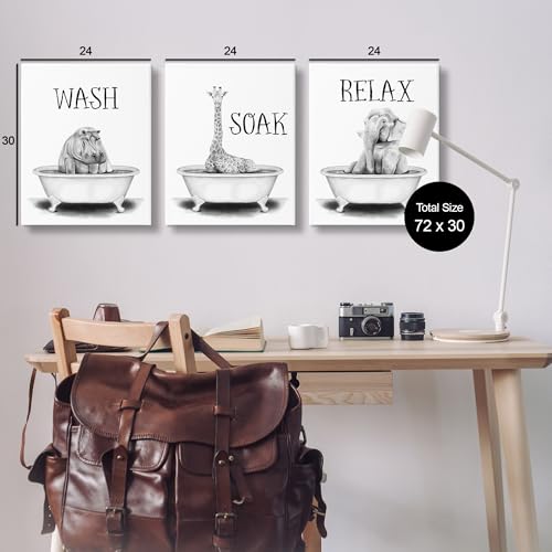 Image of Stupell Industries Jungle Animals Bath, 24 x 30 Inch Canvas Wall Art Set | Stupell Industries . By Rachel Nieman . Ready to hang . Great for bathroom decor . Made in USA