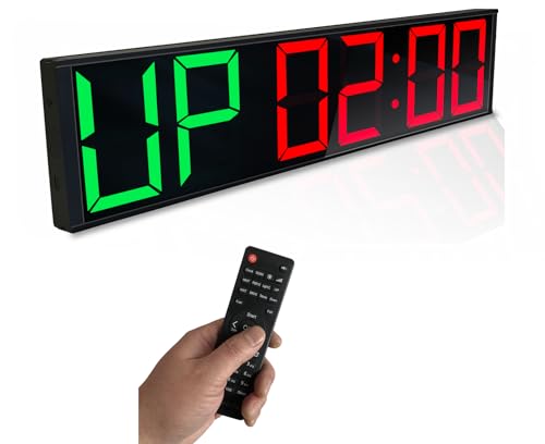 Boyiit 26'' Extra Large Home GYM Timer Clock, Programable Workout Interval Timer, Digital Wall Clock, with 7-color Night Light, 8 Alarm Clock, Calendar/Temperature, Countdown & Stopwatch (Green & Red)