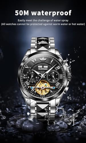 Image of OUPINKE Watches for Men Automatic Skeleton Self Winding Dress Wrist WatchBusiness Waterproof Luminous Tungsten