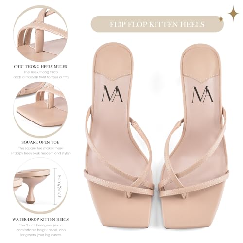 Image of MIRAAZZURRA Kitten Heels for Women Square Toe Flip Flop Low Heel Sandals | Kitten Heels for Women,Flip Flop Thong Heels,Square Toe,Low Heels,Slip On Slide Sandals,Daily Summer Shoes
