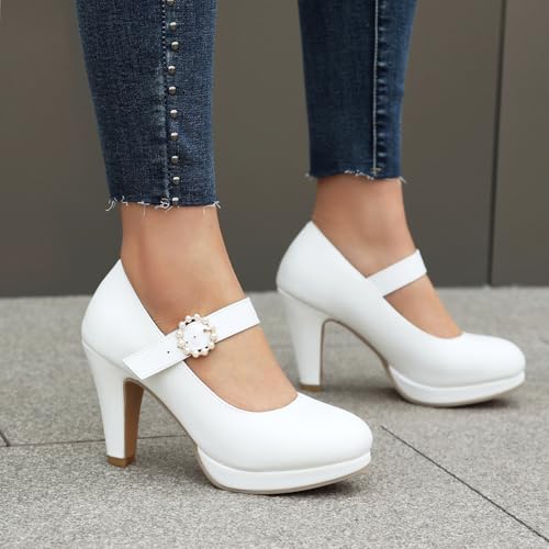 Image of ForeMode Fashion Women T-Strap High Heels Bow Platform Round Toe Pumps Leather Summer Sweet Shoes