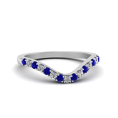 Gold & Diamonds Jewellery Blue Sapphire & White CZ 18k White Gold Over .925 Sterling Silver Curved Engagement Wedding Band Ring for Womens