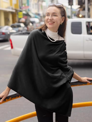 DiaryLook Kaschmir-Feeling gestrickter Poncho Damen Elegant, Langer Cape Damen Poncho für Frauen, weiche Knöpfe, Leichter Wickel Schal Cardigan für Frühling, Sommer, Winter Geschenk für Frauen