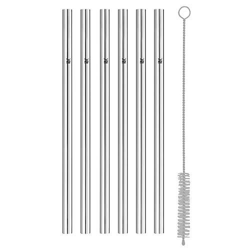 WMF Baric Metall Strohhalm-Set 7-teilig, 6 Trinkhalme gerade mit Reinigungsbürste, umweltfreundlich, Strohhalm wiederverwendbar, für Heiß-/ Kaltgetränke