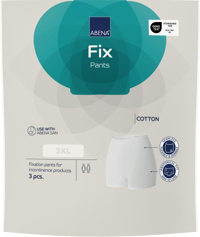 ABENA Fix Pants Cotton 3XL Lot de 3 culottes de fixation respirantes avec jambes en coton doux lavable jusqu'à 100 fois sans couture Ajustement sécurisé