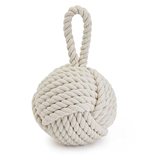 Rope Knot Door Stop With Handle, Decorative Weighted Doorstop Twisted Knot For Home, Office, Garage, Door, And Window, Round, Ivory-Colored (3.5 Lbs, 6X12.5 In) #TOP17