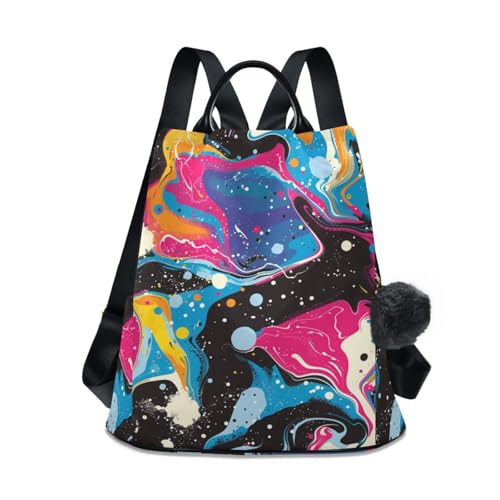 KLL Pop Art Waves Water Fashion pink backpack multipurpose backpack for women lightweight for Travel, Work, Everyday with Pom-pom keychain