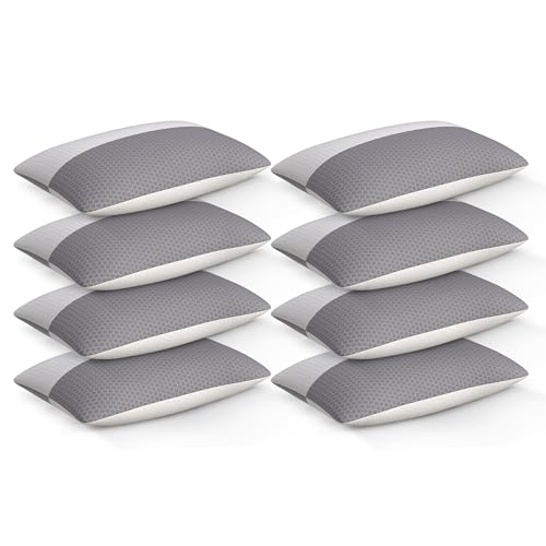 CareFoam Height Adjustable Microfiber Sleeping Pillows – Set of 8 | 16" x 24"| Soft, Supportive & Washable | Ideal for Back, Side & Stomach Sleepers | White & Grey Cover