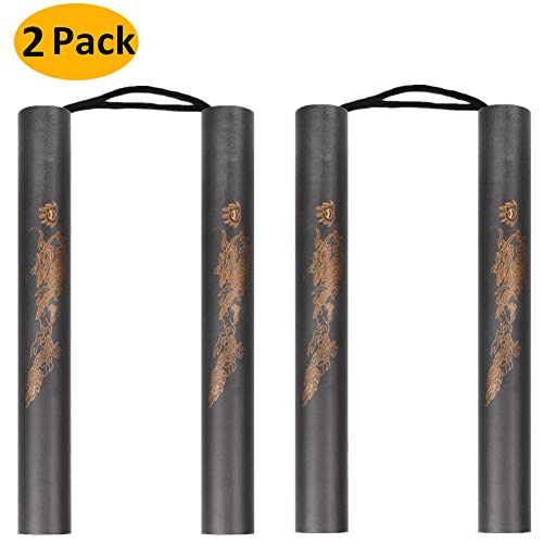 2 Pack Martial Arts Mousse Padded Practice Training Cord Nunchakus pour Beiginners, Meilleur cadeau de jouet pour les enfants par AumoToo (Noir, 10.83 pouces / 27.5cm)