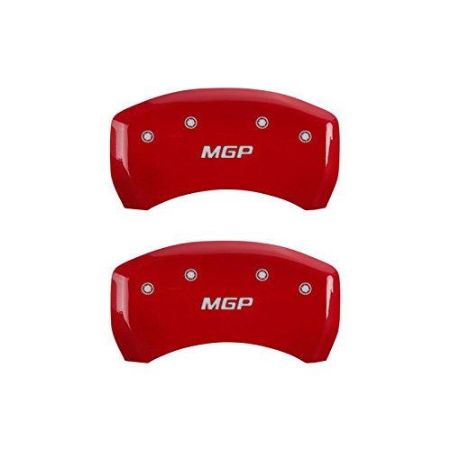 Image of MGP Caliper Covers 16225SMGPRD 'MGP' Engraved Caliper Cover with Red Powder Coat Finish and Silver Characters, (Set of 4)