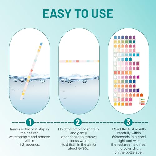 150X16-In-1 Drinking Water Test Kit, Testing Strips For Drinking Water, Home Water Quality Test Kit, Easy, Accurate And Quick Detection, Pool And Spa Strips For Ph, Chlorine - 6