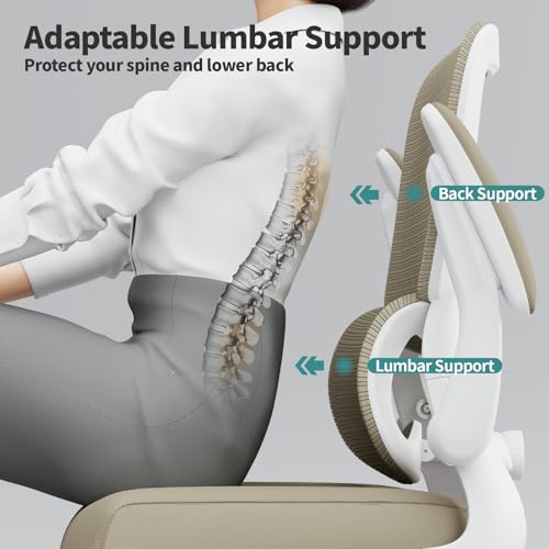 Image of TRALT Office Chair - Ergonomic Desk Chair with Adjustable Lumbar Support, Mesh Computer Chair, Executive Chair for Home Office Comfortable Lumbar Support (1, Khaki)