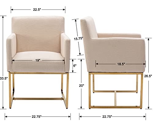 Rivova Mid Century Modern Dining Chairs Set Of 4, Linen Dining Room Chairs, Kitchen Side Chairs With Golden Legs, Accent Armchairs For Living Room, Bedroom, Cream #TOP2