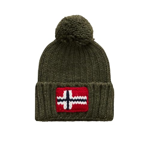 Napapijri Semiury - Gorro de Punto, diseño de Bandera noruega, Color Verde Militar
