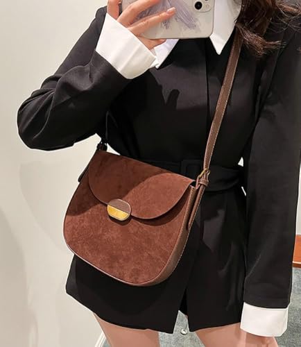 Burgundy Suede Shoulder Bags For Women Brown Suede Small Trendy Wine Crossbody Bag Saddle Suede Satchel Bag4
