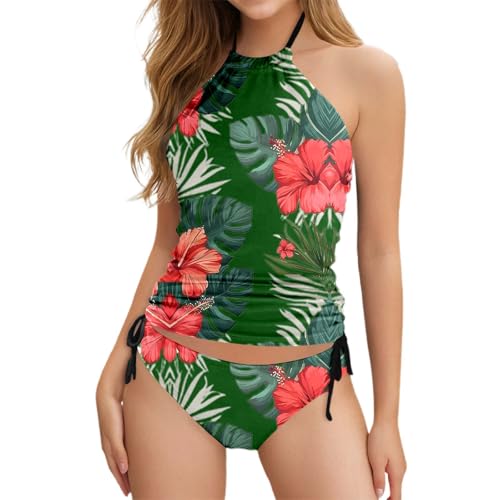 Generisch Traje de baño informal de dos piezas estampado para mujer en verano reloj juvenil digital, verde, XL
