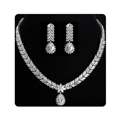 Wedding Jewelry Sets for Brides Bride Crystal Necklace Earrings Set Bridal Wedding Jewelry Sets Costume Jewelry for Women Free Wedding Party Prom Jewelry for Bridal Bridesmaid Cover