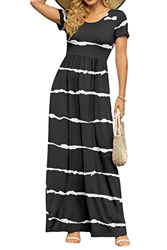 Image of DB MOON Womens 2026 Summer Maxi Dresses Casual Short Sleeve Empire Waist Spring Long Dress with Pockets
