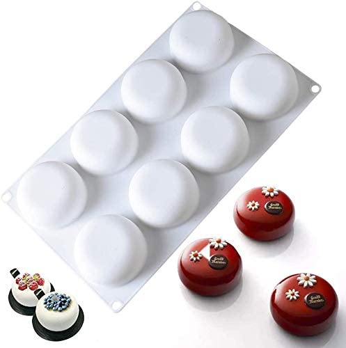 Vedini 8 Cavity 3D Stone Round Silicone Baking Mold for Mousse Cake | Silicone Molds for Baking Cakes | French Dessert Mold for Pastry Chocolate | Reusable Non-Stick Easy Release Baking Molds