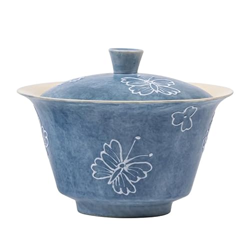 ティーカップ 蘇蘭蝶舞陶器ツーピースカバーボウル手描き立体蝶茶碗中国風家庭用茶碗茶器は手を火傷しません 写真浸漬容器