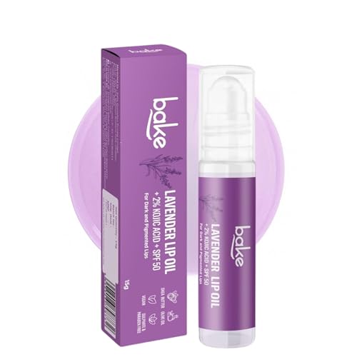 Image of BAKE 2% Kojic Acid Lavender Brightening Lip Balm Oil for Dark & Pigmented Lips with SPF 50 PA++++ with Alpha Arbutin - 15g (Lavender)