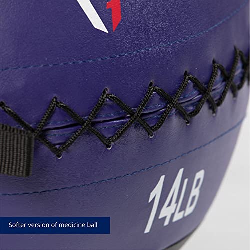 Titan Fitness 14 Lb. Soft Shell Medicine Wall Ball With Leather Non-Slip Grip For Throwing, Core Strength #TOP3