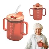 JurciCat 300ml Vaso Con Tapa Pajita Personas Mayores Vaso Disfagia Con Tapa Antiderrames Para Adultos Mayores Pacientes Discapacitado(Naranja)