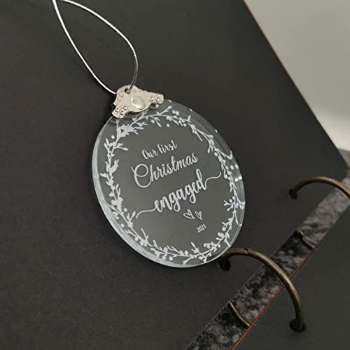 Zunon Glass Our First Christmas Engaged 2023 Wedding Decoration Ornaments Engagement Newlywed Holiday Party Gifts (3' Glass Wreath Engaged) #TOP3