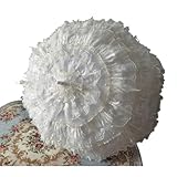 KYEZOL ロリータ 傘 撮影用 フリル レース 羽根付き パラソル ウェディング コスプレ 小道具 姫系 ゴスロリ 木製ハンドル 直径56/64cm 軽量 装飾用 ホワイト/ピンク/水色 (直径：56cm,A)