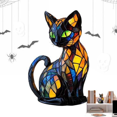 Yuemeuy Lampe Chat - Statue LED Chat Lampe Bureau Animaux - Sculpture Résine Décor Maison Énigme Étagère Intérieur Chambre Table Chevet | Décoration Intérieur Appartement Bureau Chambre Salon Étagère