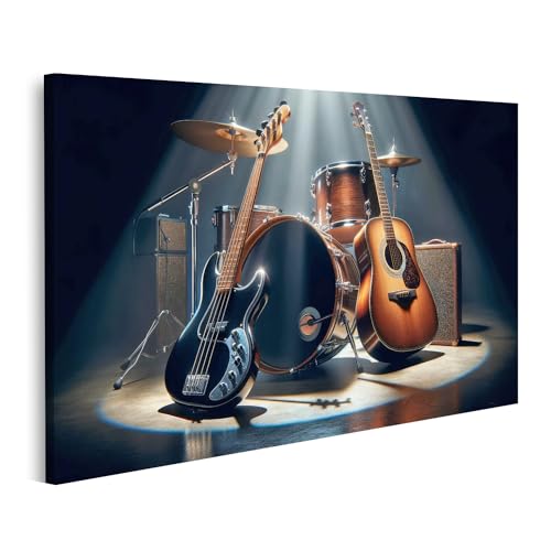 Tableau sur toile guitare et tambour déco murale salon affiche musique moderne image sur toile