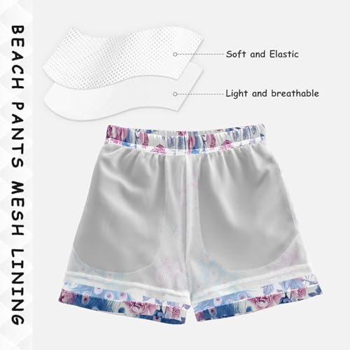 Swim Trunks Boys 8-10 Peacock Among Pink Flowers Swim Shorts with Liner Bathing Suit Swimsuit Teen Boy Swim Trunks,L3