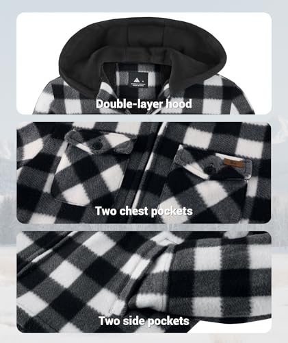 Image of ZITY Boys Flannel Jacket Sherpa Lined Zip Up Hoodie