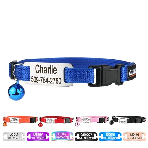 GoTags Personalized Cat Collars with Tag Engraved Custom Name and Phone