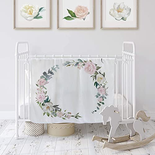 Fundich Baby Milestone Blanket Girl|Newborn Monthly Milestone Blanket|Rose Nursery Decor|Baby Girl Photo Background Prop Picture Blanket 45"X40" With Wreath And Headband #TOP6