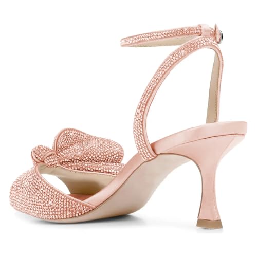 Milooey shoes Womens Glitter Rhinestone Bow Heeled Sandal Elegant Crystal Ankle Strap Kitten Heels Open Toe Dress Wedding Party Evening Shoe Size 4-16 US3