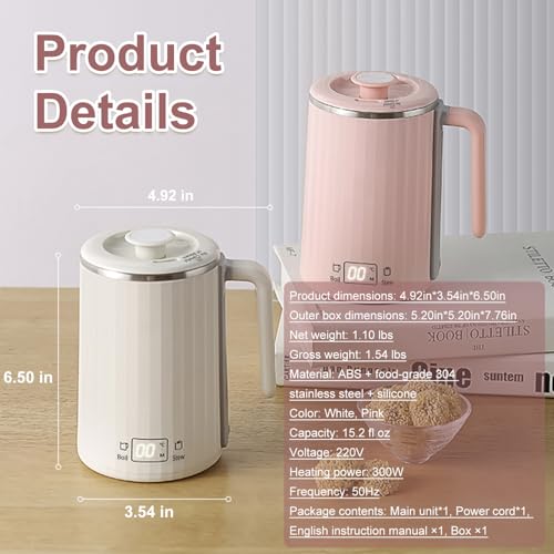 Hervidor eléctrico pequeño de acero inoxidable rosa miniatura 6