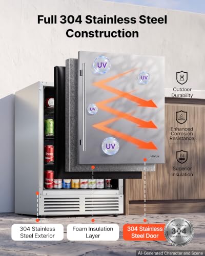 Image of VEVOR Outdoor Beverage Refrigerator, 24 Inch Undercounter Drink Fridge